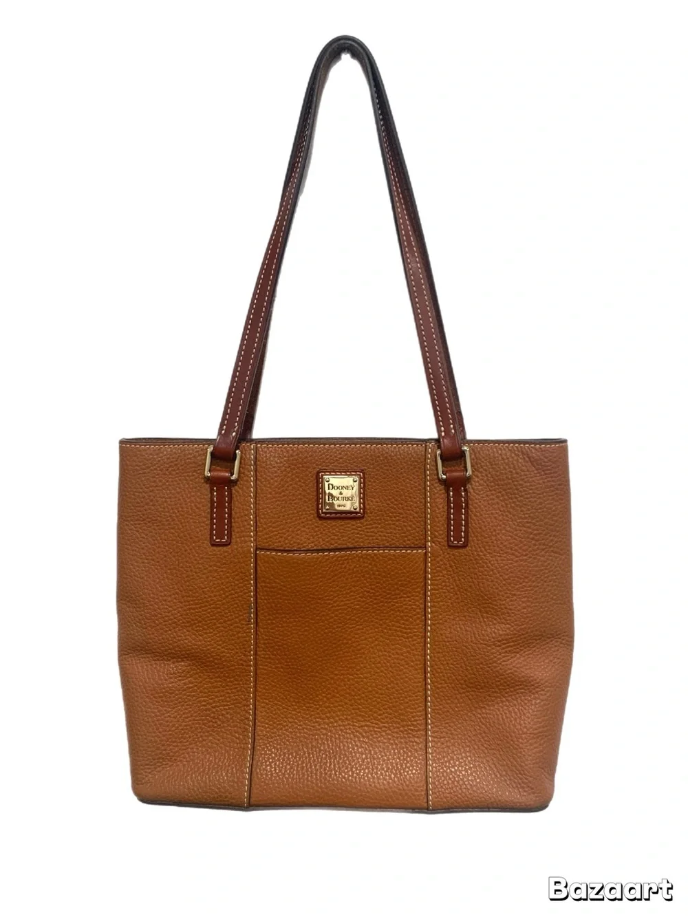 Dooney & Bourke Tan Brown Pebbled Leather Tote with Gold Plaque